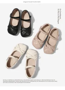 Drei Paar gesteppte Mary Jane Schuhe für Mädchen in Schwarz, Rosa und Beige mit Schleife