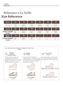 Guide des tailles pour chaussures de fille à strass avec mesures internes de 15 à 22 cm