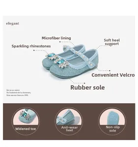 Détails de chaussures Mary Jane bleues à paillettes pour fille avec strass et semelle gomme