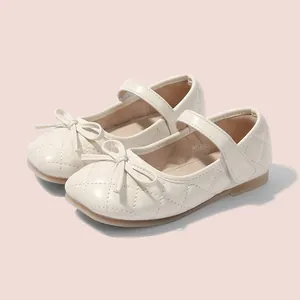 Mädchen Mary Jane Schuhe Britischer Stil Prinzessin Kleiderschuhe Gesteppte Schleife Mikrofaser Leder Flache Schuhe Für Schule Hochzeit