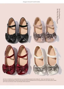 Chaussures Mary Jane pour filles en cuir verni avec nœuds en gaze en quatre couleurs chic