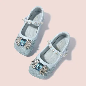 Chaussures de Princesse à Paillettes Scintillantes pour Filles Mary Jane Plates avec Fleurs en Strass et Künstliche Perles Mariage École