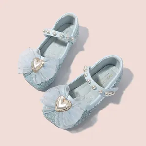 Scarpe Mary Jane Principessa Bambina Glitter Fiocco in Rete Perla Artificial Cuore Antiscivolo Scarpe Eleganti da Festa Matrimonio