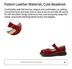 Detailansicht roter Lack-Mary-Janes für Mädchen mit Schleife und Klettverschluss