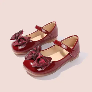 Chaussures Mary Jane pour Filles Cuir Verni Grand Nœud Ballerines Princesse Semelle Souple Mariage pour Enfants