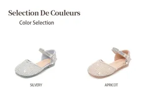 Detailed comparison of silvery and apricot rhinestone princess sandals for young girls