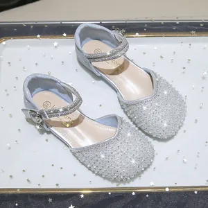 Girls Princess Shoes Glitter Rhinestone Sparkly Party Sandals Soft Rubber Sole Heart Charm Velcro Little Kids Flat Dress Shoes