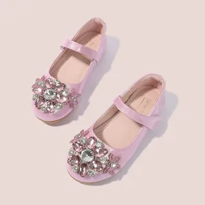 Rosa glitzernde Prinzessin Schuhe für Mädchen mit Kristallblumen und Klettverschluss