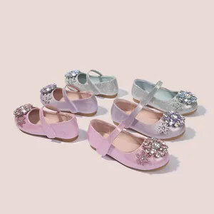 Glitzer-Mary Jane-Flachschuhe für Mädchen mit Kristallblumen in Pink, Lila und Silber