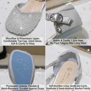 Silver glitter girls princess sandals with pearls, rhinestones and heart buckle straps