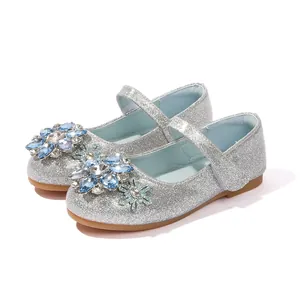 Glitzernde silberne Prinzessinnenschuhe für Mädchen mit blauen Strass-Schneeflocken