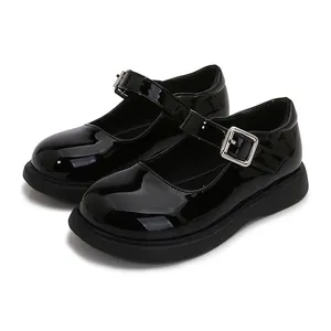 Zapatos Mary Jane de Charol para Niñas Estilo Británico Niños Uniforme Escolar Zapatos de Vestir Suela de Goma Antideslizante Hebilla Negro Blanco Planos