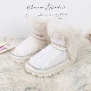 Stivali da Neve con Paillettes per Bambina Bordo in Pelliccia Sintetica Strass Antiscivolo Caldi Invernali Scarpe Principessa