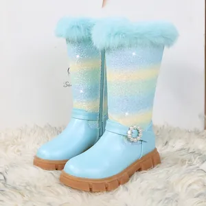 Botas de invierno de Elsa para niñas con lentejuelas degradadas y cuello de pelo