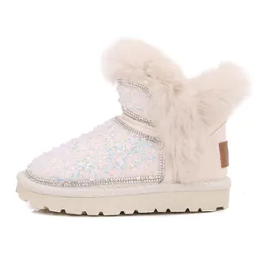 Stivali da neve invernali per bambine con paillettes strass e fodera in pelliccia