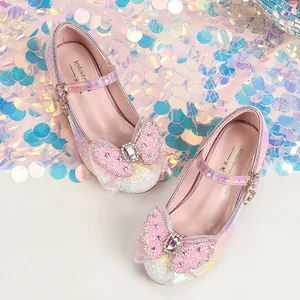 Mädchen Prinzessin Pailletten Bogen Mary Jane Schuhe Mit Strass Schmetterling Glitzernden Farbverlauf Regenbogen Abendkleid Schuhe Für Party Hochzeit