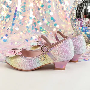 Glitzernde Mädchen Mary Jane Schuhe mit Farbverlauf, Schleife und Mondanhänger