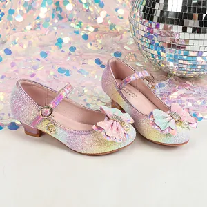 Funkelnde Glitzer-Prinzessinenschuhe für Mädchen mit Strass-Schleife und Herzschnalle