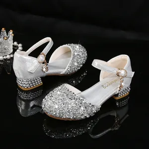Zapatos de Princesa con Purpurina Plateada para Niña Con Tacón Bajo de Strass Merceditas Para Fiesta Boda Actuación Elegantes Zapatos de Vestir para Niños Colgante de Luna y Estrella