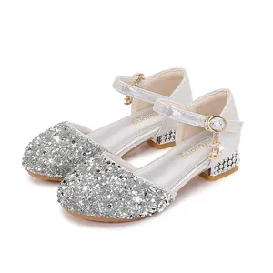 Zapatos de princesa con lentejuelas plateadas para niñas y colgantes de estrella de cristal