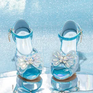 Mädchen Prinzessin Schuhe Mit Hohem Absatz Glitzernde Pailletten Strass Schmetterlingsschleife Party Sandalen Für Kinder Hochzeit