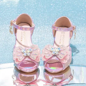 Rosa glitzernde Prinzessin-Sandalen für Mädchen mit Schleife und Stern-Anhänger