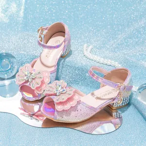 Prinzessinnen Schuhe für Mädchen in Rosa mit Glitzer, Kristallschleife und Blockabsatz