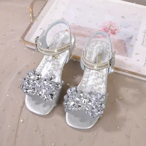 Sandales de Princesse pour Filles avec Fleurs en Strass de Cristal Chaussures de Fête en Microfibre et Künstliche Perles à Talons Bas