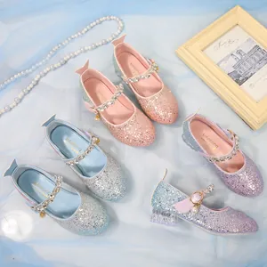 Chaussures de Princesse Filles Pailleté Dégradé Mary Jane Boucle Strass Pendentif Perle Talon Cristal Transparent Chaussures de Mariage