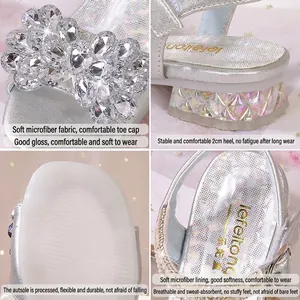 Sandales princesse argentées pour filles avec nœud en strass et détails de perles