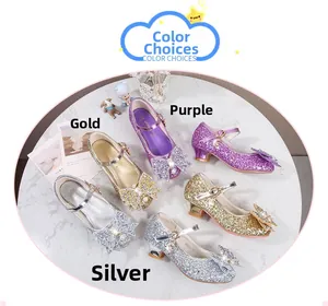 Options de couleur de chaussures de princesse pailletées pour filles avec nœud en strass chic