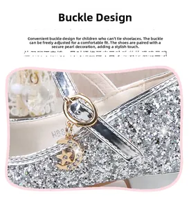 Détails de chaussures pailletées argentées pour filles avec breloques lune et étoile