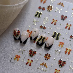 3D embossed nail stickers M-768 with gold bow and star patterns for elegant nail art