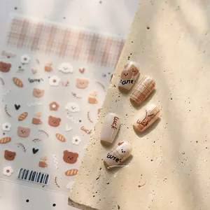 Detailed view of TS-3858 autumn bear nail art stickers with cute brown bear patterns
