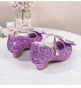 Détails de chaussures de princesse violettes à paillettes pour filles avec nœud