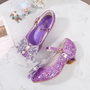 Chaussures de Princesse Mary Jane à Paillettes pour Filles Avec Nœud en Strass et Künstliche Perle Chaussures de Soirée à Talon Carré pour Mariage