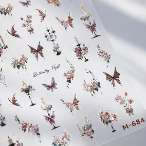 3D Relief Butterfly Rose Candelabra Nail Stickers Bronzing Holographic Laser French Style DIY Nail Art Decor For Women
