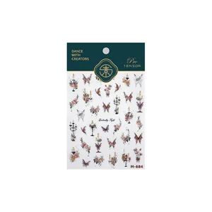 Bronzing nail art stickers with butterfly and vintage candlestick floral designs M-684