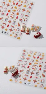 Macro view of 3D embossed nail stickers featuring Chinese dragon, lion, and koi motifs