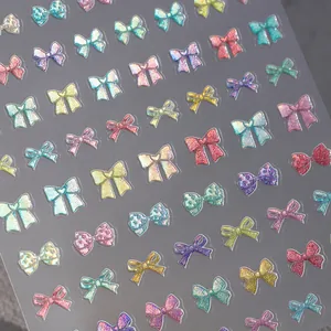Colorful holographic laser bow nail art stickers with glitter finish for DIY manicure