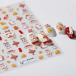 3D embossed nail art stickers featuring Chinese New Year zodiac snake and koi fish designs