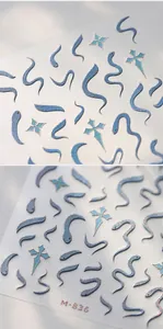 Detail of M-836 blue purple snake nail stickers with laser stars and relief texture