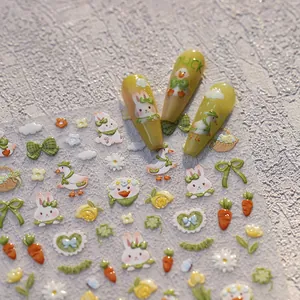3D-reliëf nagelstickers met schattige cartoon konijnen, eenden en bloemmotieven