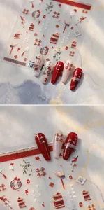 Macro detail of TS-39 self-adhesive nail stickers with Chinese plum blossoms and pavilions