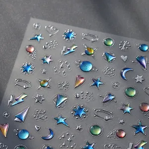 Holographic metallic nail art stickers with stars and hearts for DIY manicure design