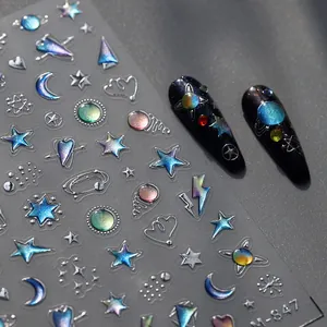 3D metallic cosmic galaxy nail art stickers M-847 with planets and stars design