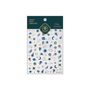 Self-adhesive laser nail stickers M-847 featuring starry moon and universe motifs