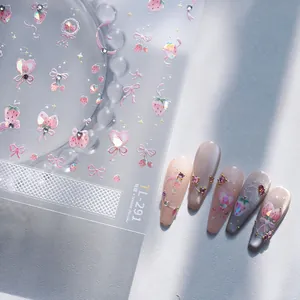 3D pink strawberry and butterfly nail stickers with rhinestones for nail art DIY