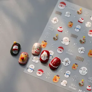 3D Relief Christmas Nail Art Stickers Santa Snowman Tree Snowflake Pattern Embossed Self Adhesive Winter Holiday Nail Decals For Women Manicure Decor