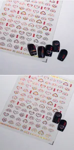 Detailed holographic nail stickers featuring traditional auspicious cloud patterns and seals